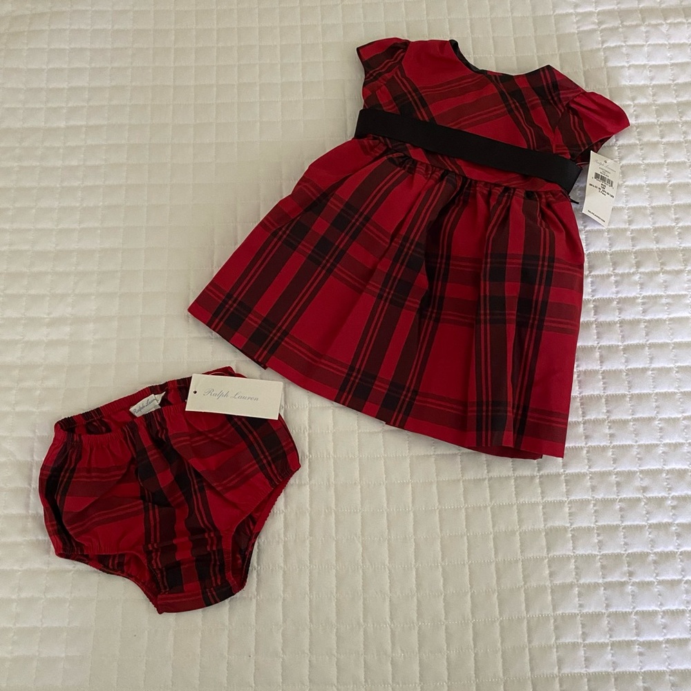 Ralph Lauren Red & Black Plaid Special Occasion Dress 12 Months